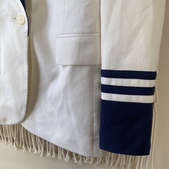 Equipment Femme White & Navy Wool-Blend Blazer Jacket | Size 2 - Picture 5 of 15